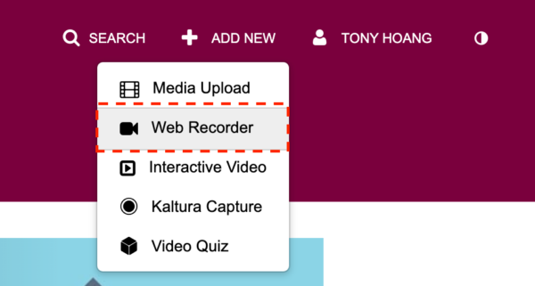 web recorder under add new menu item